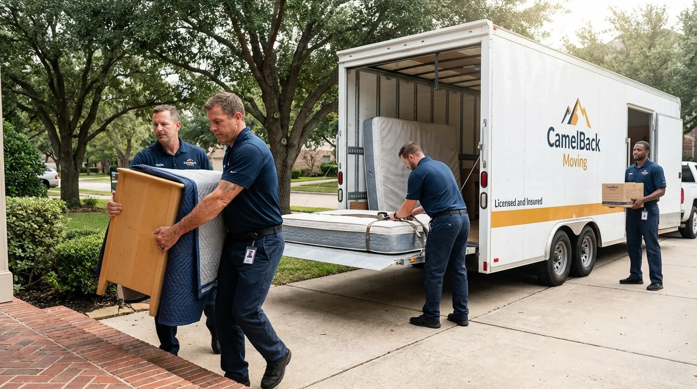Crew loading residential truck for cross-state move from Eureka, MO