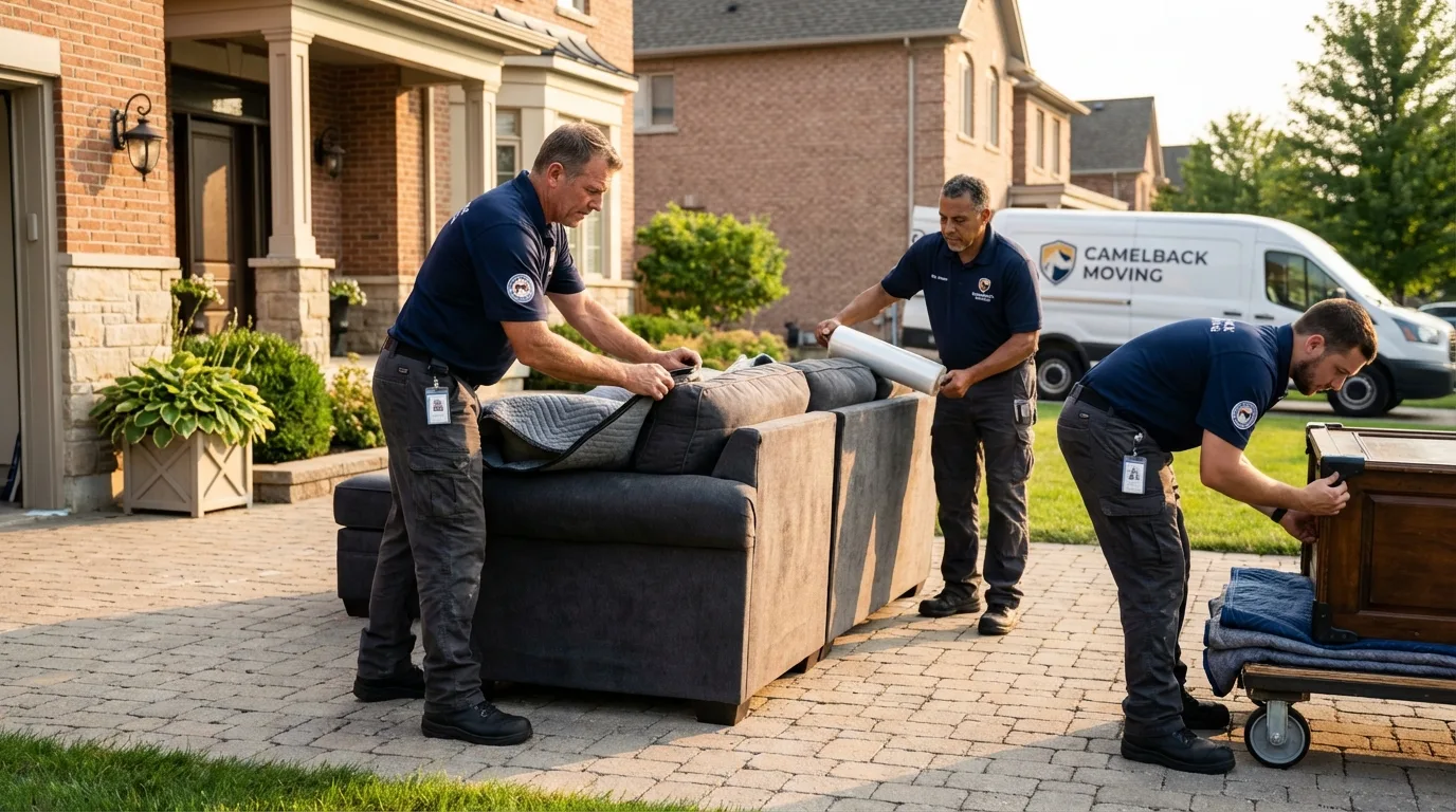 Large estate moving crew wrapping furniture in Eureka, MO